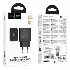 Блок питания сетевой 1 Type-C HOCO N77, 45W, PD/QC/FCP/AFC, цвет: черный