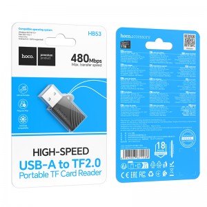 Картридер HOCO HB53, USB 2.0, TF карта, цвет: чёрный