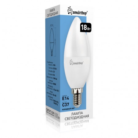 Светодиодная (LED) Лампа Smartbuy-C37-18W/6000 (SBL-C37-18-60K-E14)